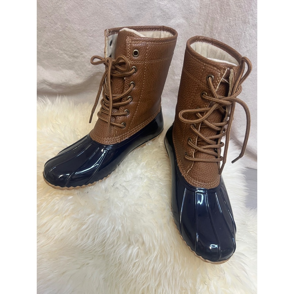 JBU Maplewood Waterproof Duck Boots Brown Navy Blue Sz 6M Winter Rain SEO